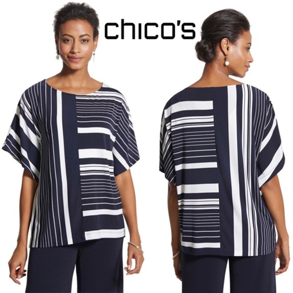Chico's Tops - Chico’s Knit Kit Stripe Boxy Top-NWT-Size 2(12)